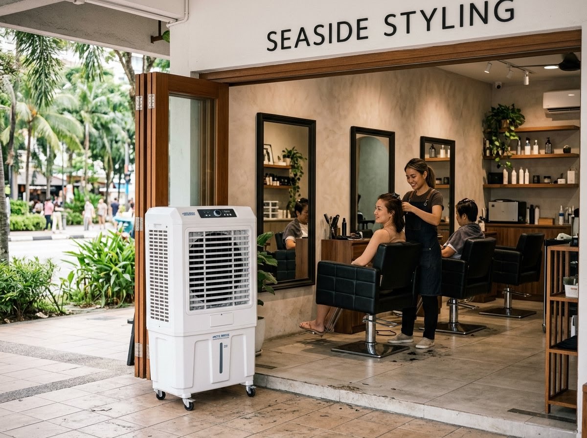 An open-front hair salon